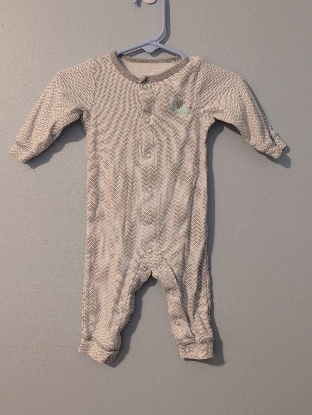Gray Chevron Footed One-Piece with Mint Accent